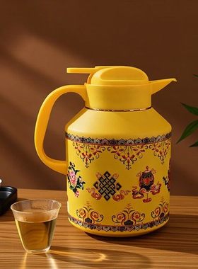 304不锈钢保温壶家用彩绘八吉祥大容量热水壶泡茶壶温水壶暖瓶壶