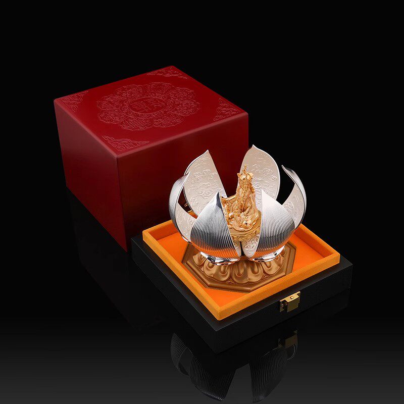 纯铜花开见佛佛像佛堂供奉摆件莲花佛像莲师观音度母铜器创意摆件