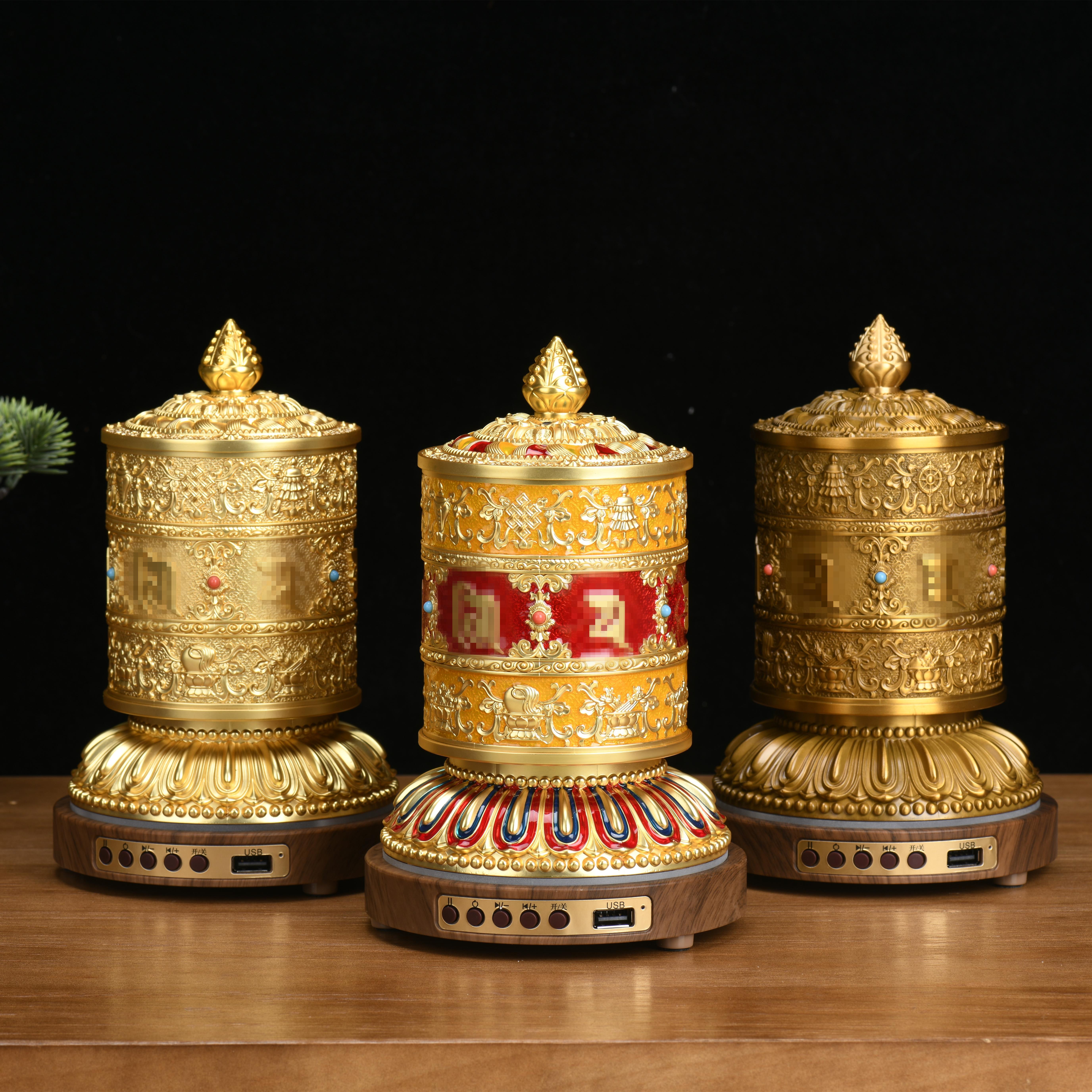 藏式复古精工六字合金电动转轮转金轮插电家居桌面转动摆件装饰