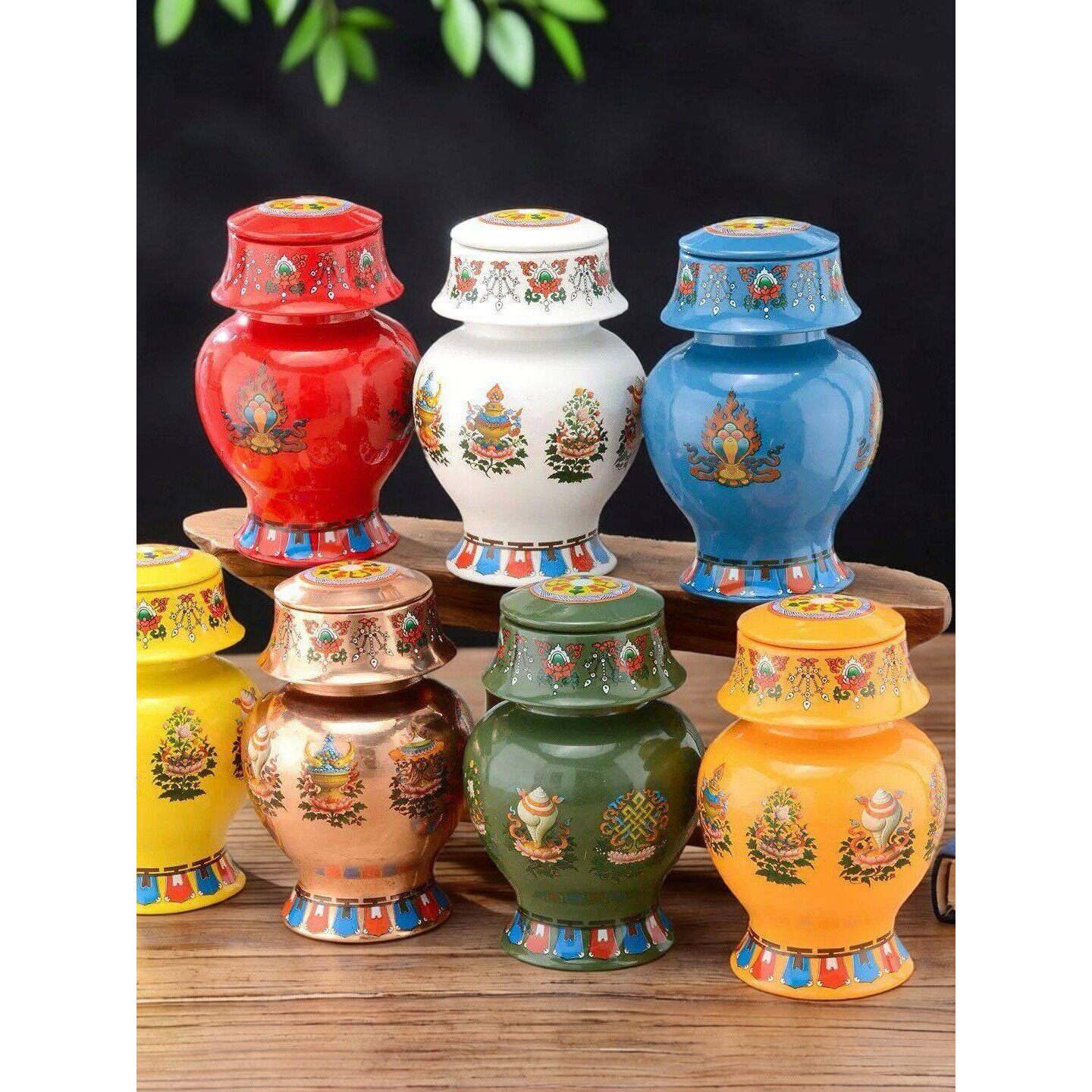 新款八吉祥宝瓶彩绘摩尼宝龙王财神地藏空瓶可装物八供七供瓶摆件