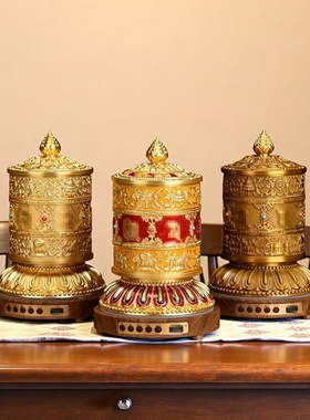 藏式复古六字合金电动转轮摆件