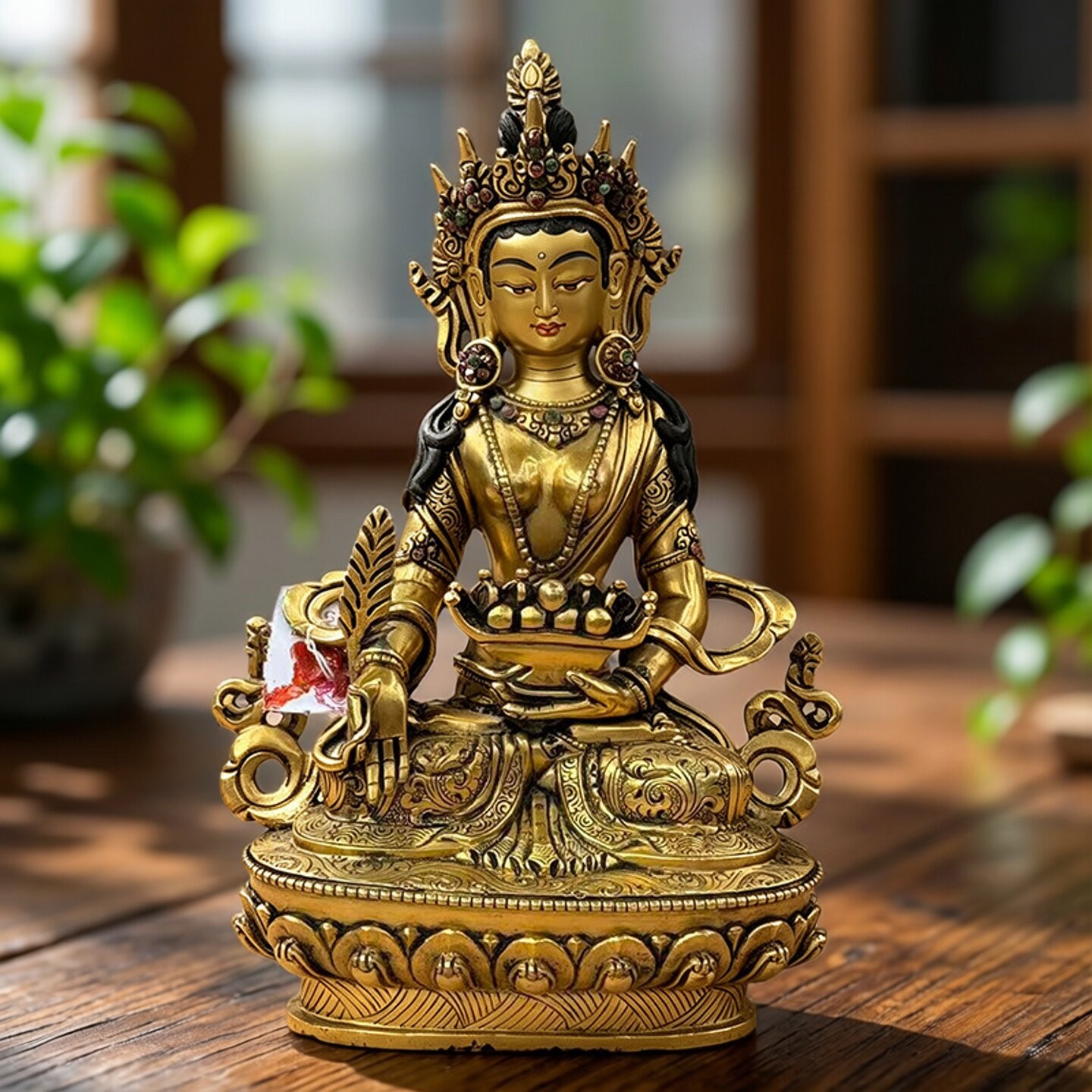 财续佛母铜佛像尼泊尔手工塹刻居家持世菩萨财源天母摆件造像23cm