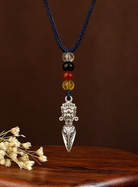 白铜做旧镀s925银兰透哲纯铜镀银大黑天威慑十方金刚橛挂件吊坠