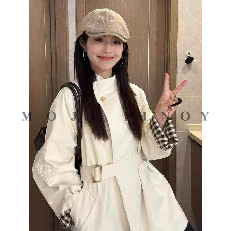 MOJI PLNOY2025秋季新款高级感小个子日系休闲短款白色风衣外套女