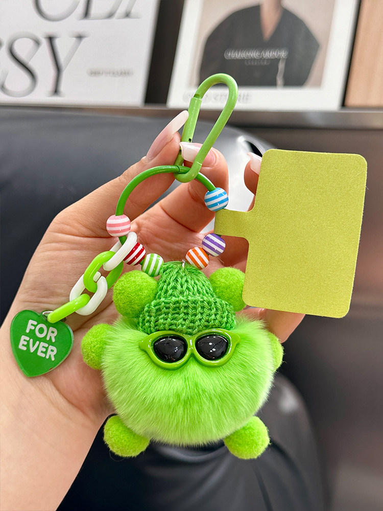 CUTE OTTER RABBIT FUR SMALL BRIQUETTES CAR KEYCHAIN PENDANTS INTERNET CELEBRITY THINGS PLUSH DOLLS SCHOOL BAGS BAG ORNAMENTS WOMEN