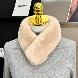 保暖围巾女 獭兔毛吸扣围巾加厚兔毛皮草围脖毛毛纯色冬季 韩版 新款