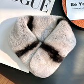 韩国真獭兔毛围巾秋冬时尚 保暖毛绒加厚双面磁吸皮草围脖护颈毛领