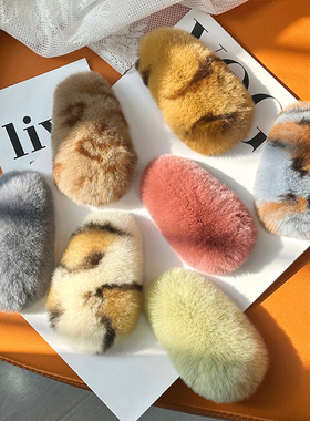 ins真獭兔毛超大夹子毛毛发卡韩国超仙毛绒发饰可爱皮草bb卡边夹