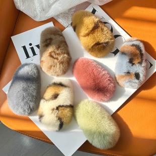 ins真獭兔毛超大夹子毛毛发卡韩国超仙毛绒发饰可爱皮草bb卡边夹