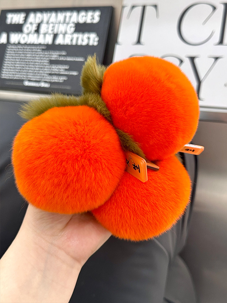 REAL OTTER RABBIT FUR SMALL PERSIMMON CAR KEY CHAIN PENDANT INS CUTE PLUSH BALL COUPLE SCHOOL BAG BAG ORNAMENT GIFT