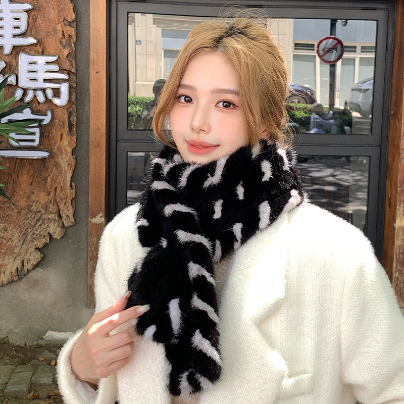 加长水貂毛编织围巾女秋冬高级感真皮草护颈毛领双面保暖水貂围脖