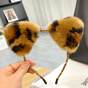 洗脸发箍女真獭兔毛猫耳朵发饰网红可爱毛绒头饰少女发卡头箍发带