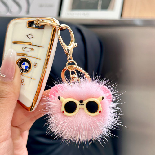 水貂毛小煤球汽车钥匙扣包挂件女