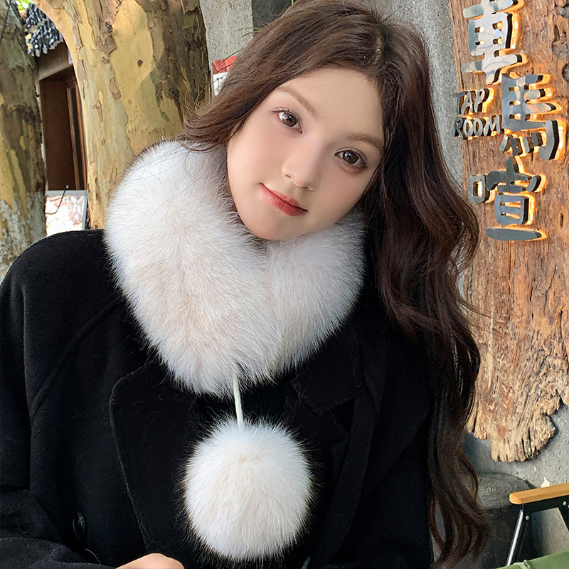 韩版狐狸毛围巾秋冬百搭短款大毛毛球皮草磁吸扣毛毛气质围脖女士