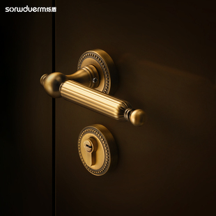 烁盾复古法式 室内门锁黄古铜分体磁吸房门锁静音木门锁卧室门把手