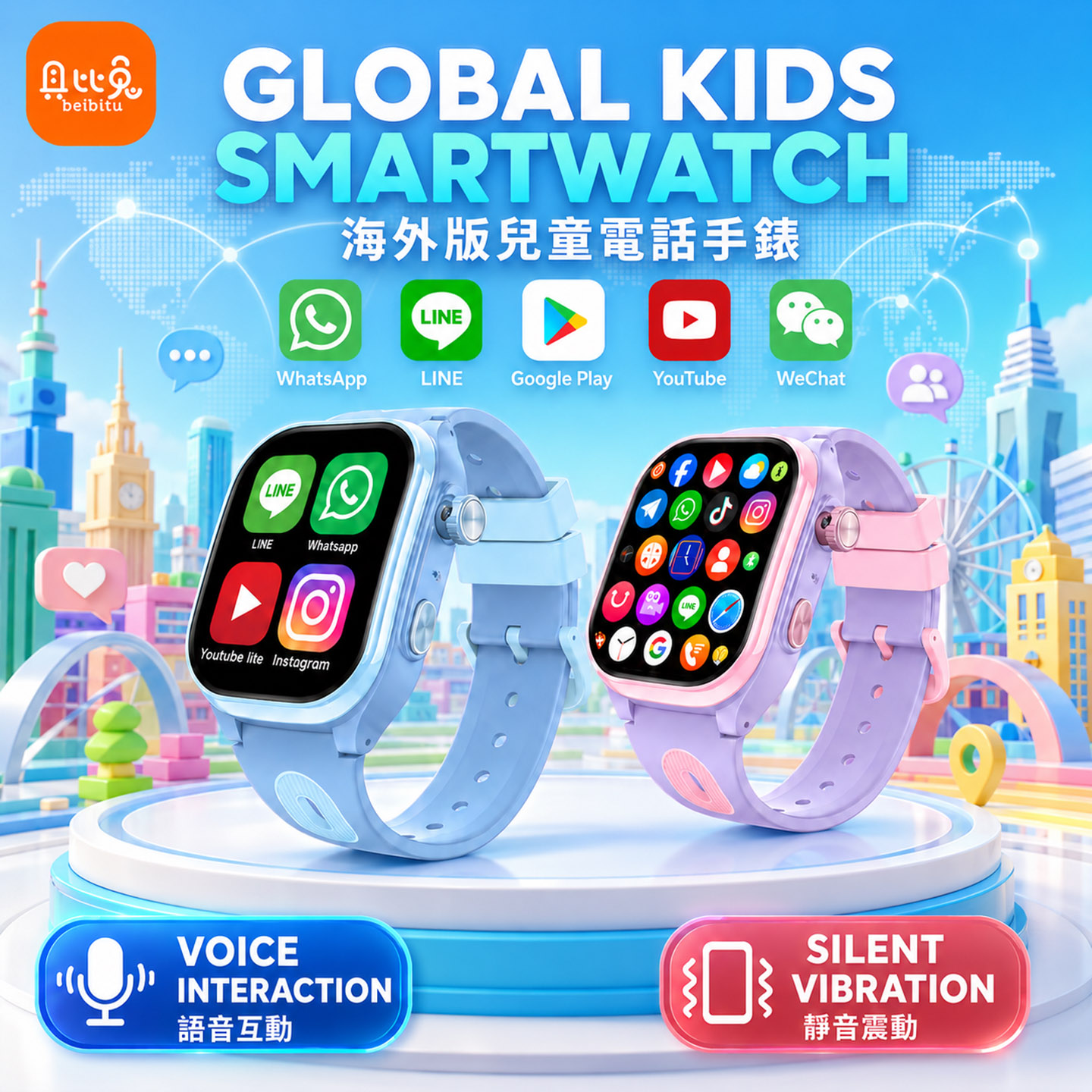 儿童智能电话手表GPS定位海外版图片