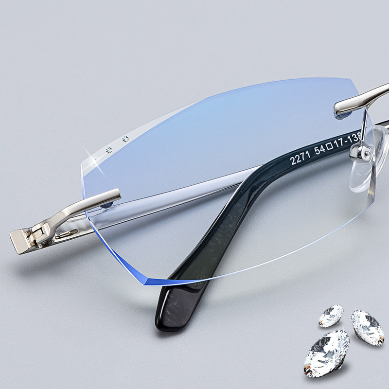 防辐射抗蓝光眼镜近视男平光护目镜无框看手机电脑无度数变色钻石