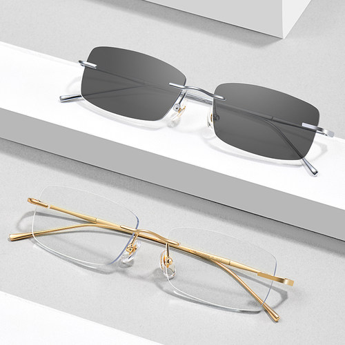 金丝近视眼镜男变色防蓝光