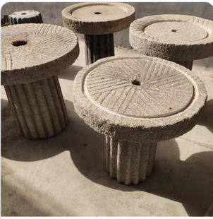 石磨茶盘石碾庭院石桌茶台旧石器石槽流水景观老磨盘茶海造景装饰