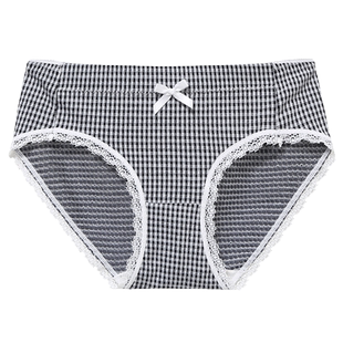 日系格子内裤女纯棉裆中腰少女灰色黄色透气学生女土短裤三角裤