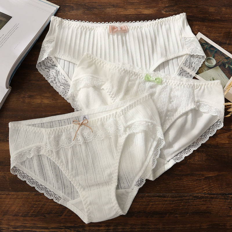 白色女士内裤女薄款甜美女舒适透气蕾丝少女生日系中腰三角短裤夏