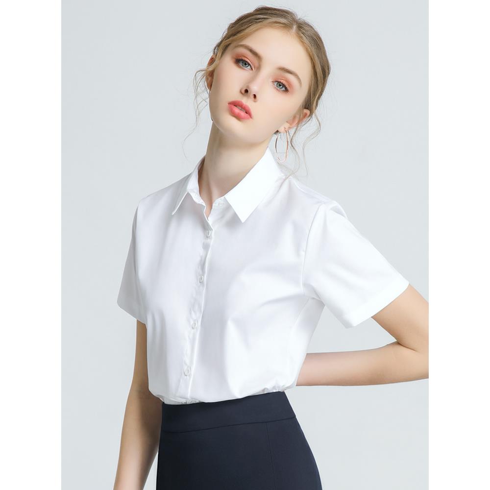 白色短袖女士衬衫2024新款夏季职业装正装工作服气质面试工装衬衣