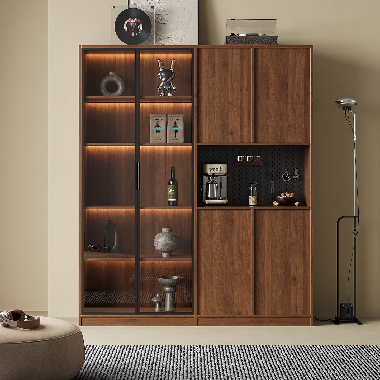 新中式实木玻璃酒柜小户型