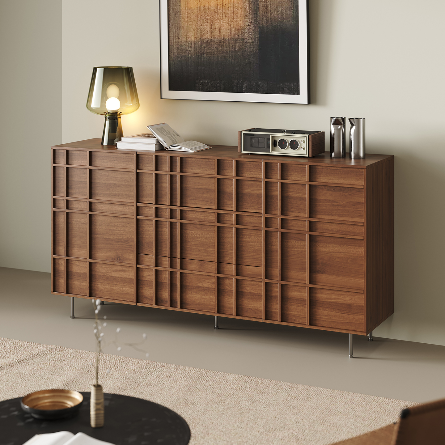 复古餐边柜斗柜骨骼线装饰置物柜