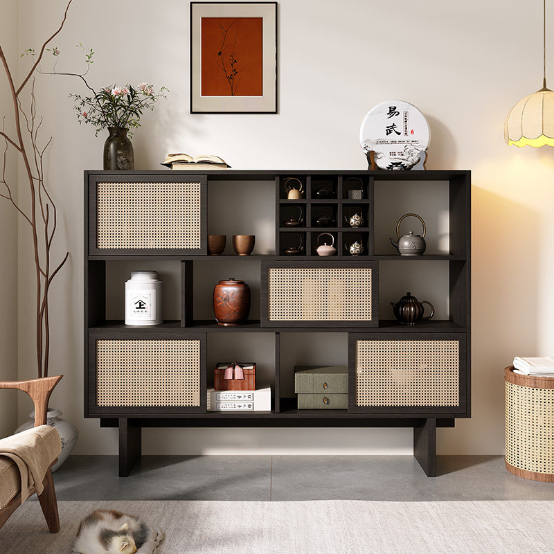 新中式藤编茶室博古架茶柜置物架2025新款茶叶茶具收纳靠墙多宝阁,住宅家具,多宝格/博古架,淘宝优惠券,粉丝福利购,淘宝优惠卷