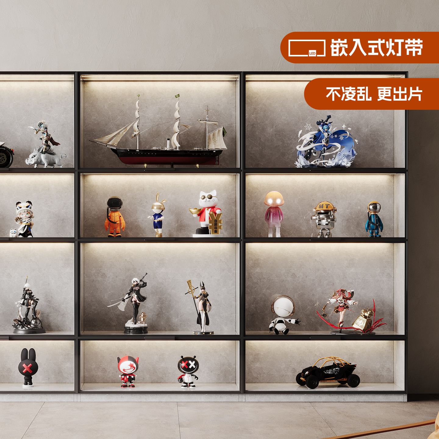 手办液压展示柜实木玻璃门陈列柜