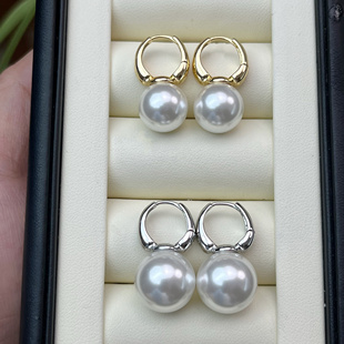 马凡舒同款大珍珠耳环女轻奢高级感耳坠耳扣气质注金耳扣秋冬耳饰