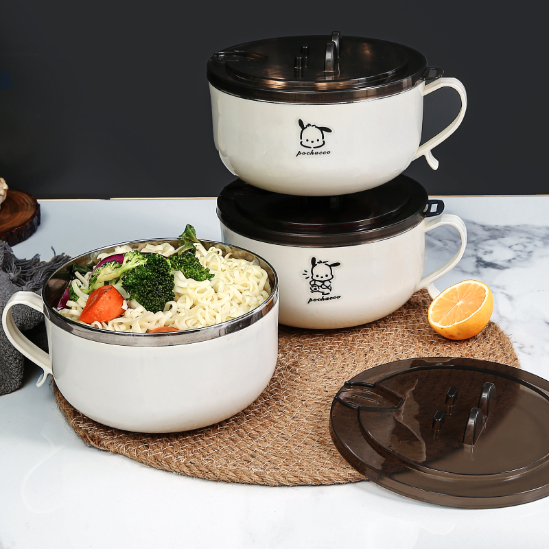 不锈钢泡面碗带盖宿舍学生用方便面神器食堂打饭碗筷套装实用便携