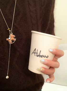 秋冬闪锆咖色木马吊坠可抽拉项链