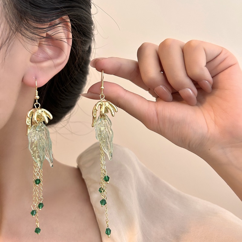 复古森系超仙树叶流苏耳环女小众设计感时尚气质百搭时尚耳钉耳饰