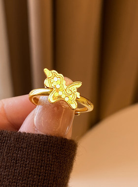 金色碎冰冰小马戒指女轻奢食指戒