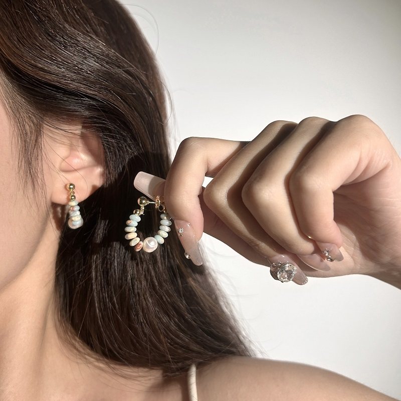 蓝色天然石串珠珍珠耳环女2024新款爆款小众简约时尚耳圈耳钉耳饰,饰品/流行首饰/时尚饰品新,耳钉,淘宝优惠券,粉丝福利购,淘宝优惠卷