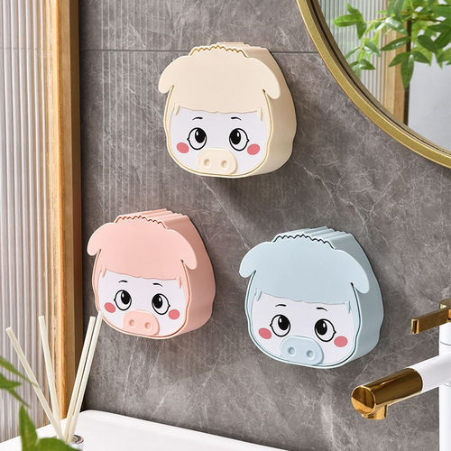 猪猪侠家用翻盖香皂盒免打孔壁挂式肥皂盒宿舍卫生间沥水香皂盒