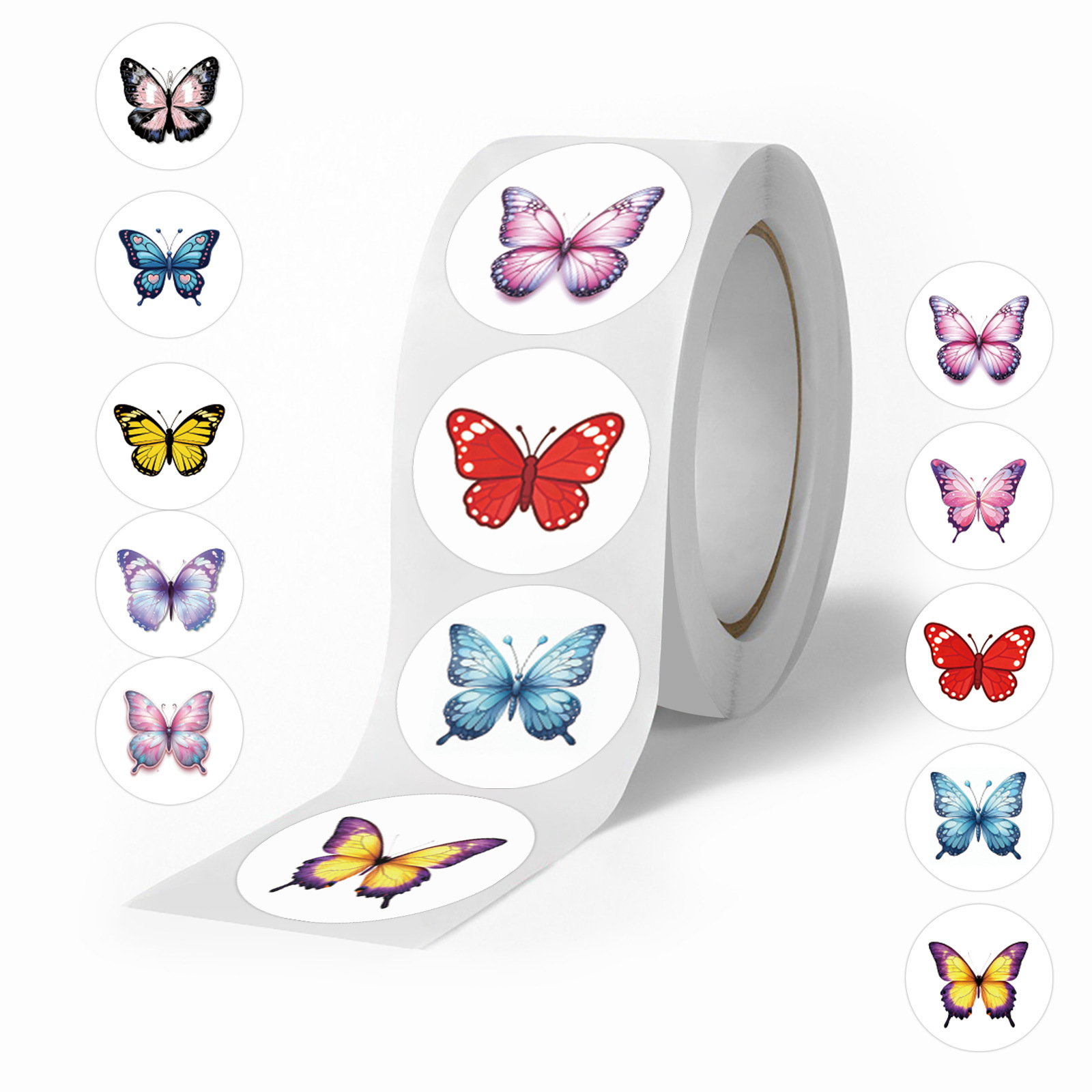 500张卡通彩色蝴蝶卷卷贴纸手账装饰DIY笔记本文具封口贴儿童贴纸