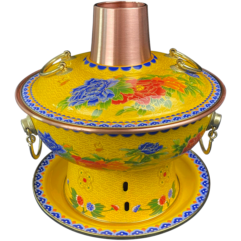 佟记26cm铜火锅搪瓷珐琅景泰蓝