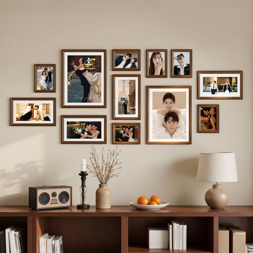 高级感实木照片墙组合加照片冲印