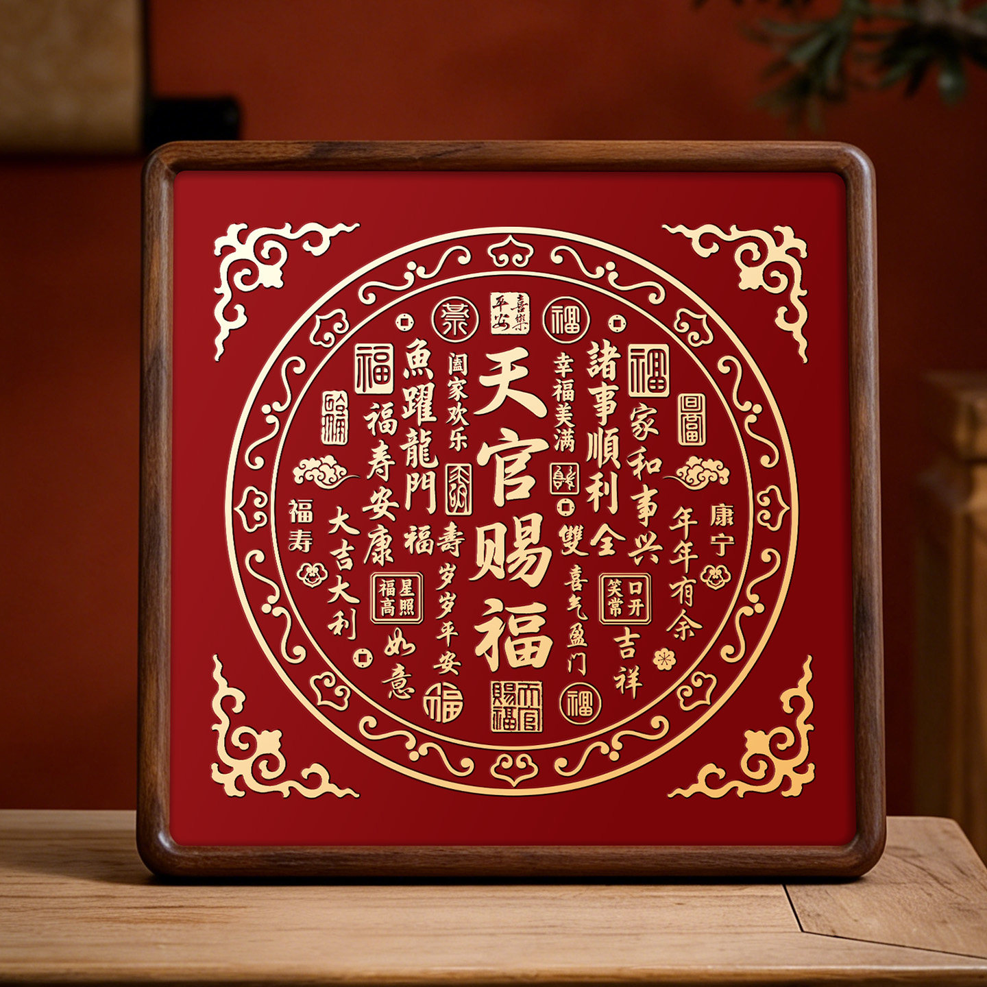 天官赐福摆件黄铜百福图乔迁玄关装饰画铜雕官方旗舰店正品摆台