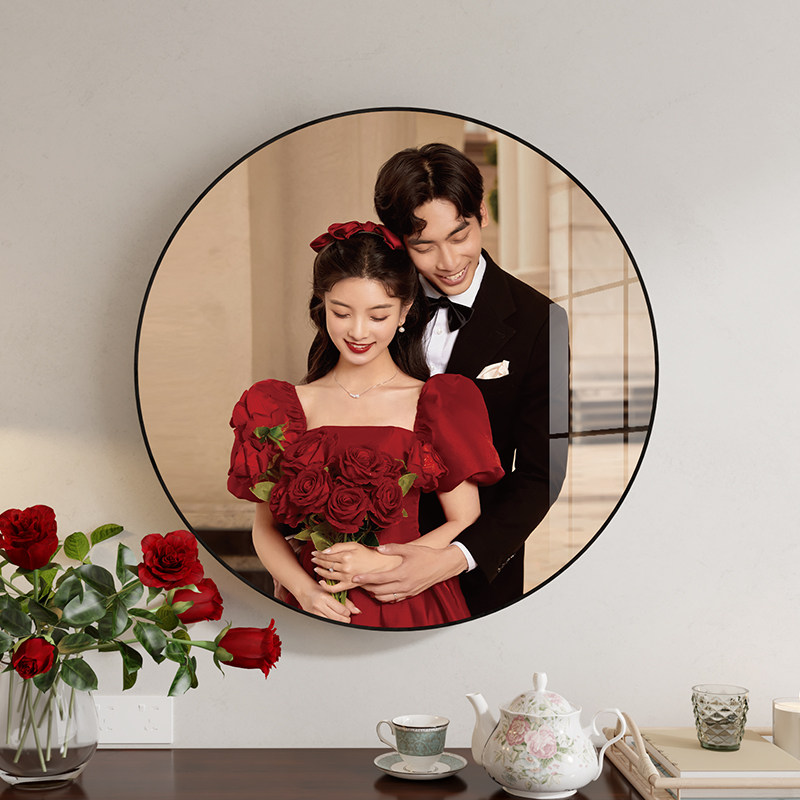 定制圆形相框挂墙洗婚纱照全家福冲洗放大打印儿童照结婚照加裱框