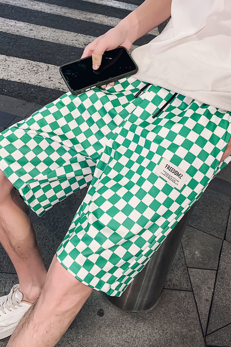 夏季新款棋盘格短裤男潮流格子直筒五分裤沙滩裤A368-D08-P38,男装牛仔裤,电商A368