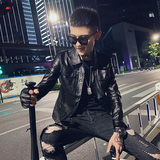 2025新款翻领皮衣男帅气修身机车服pu皮夹克外套P1902-P115绒125，男装夹克，电商A368