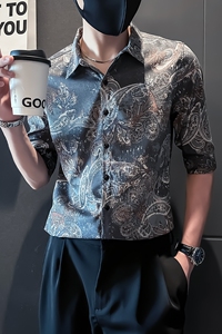 男士七分袖衬衫男潮流修身民族风腰果花中袖衬衣  A368-CS310-P65图片