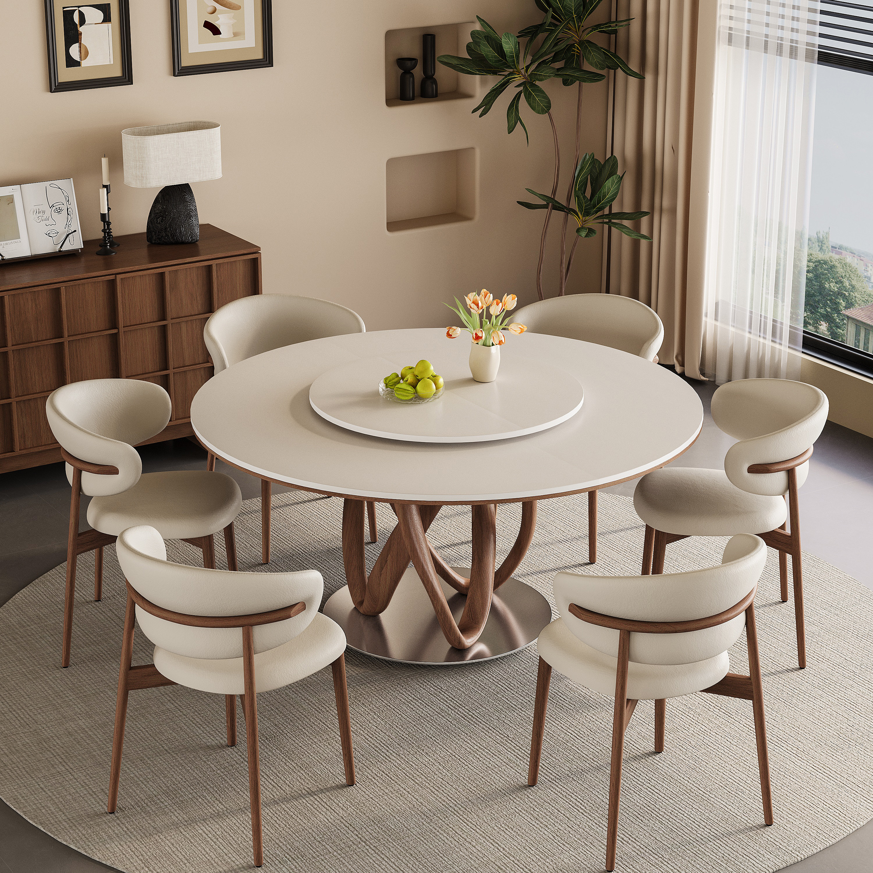 智能语音AI控制家用暖菜电动转盘圆形定制岩板餐桌商用电磁炉饭桌,住宅家具,岩板餐桌,淘宝优惠券,粉丝福利购,淘宝优惠卷