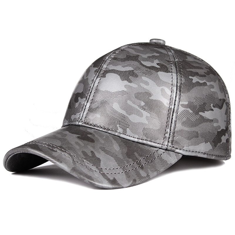 真皮帽子男士中老年人户外出游休闲棒球鸭舌帽羊皮爸爸帽秋冬季潮