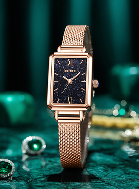 手表女简约气质ins风轻奢女士复古孔雀石纹理小方盘网红绿色表