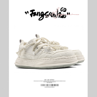 方三火 白色鞋子ins厚底增高溶解鞋复古百搭运动休闲鞋低帮板鞋男