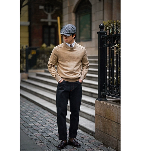 Ретро лонгслив, демисезонный трикотажный свитер, круглый воротник, облегающий крой